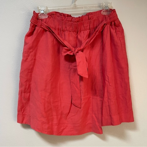 Ann Taylor LOFT | Tie Paperbag Waist Wrap Skirt Coral - Picture 2 of 8
